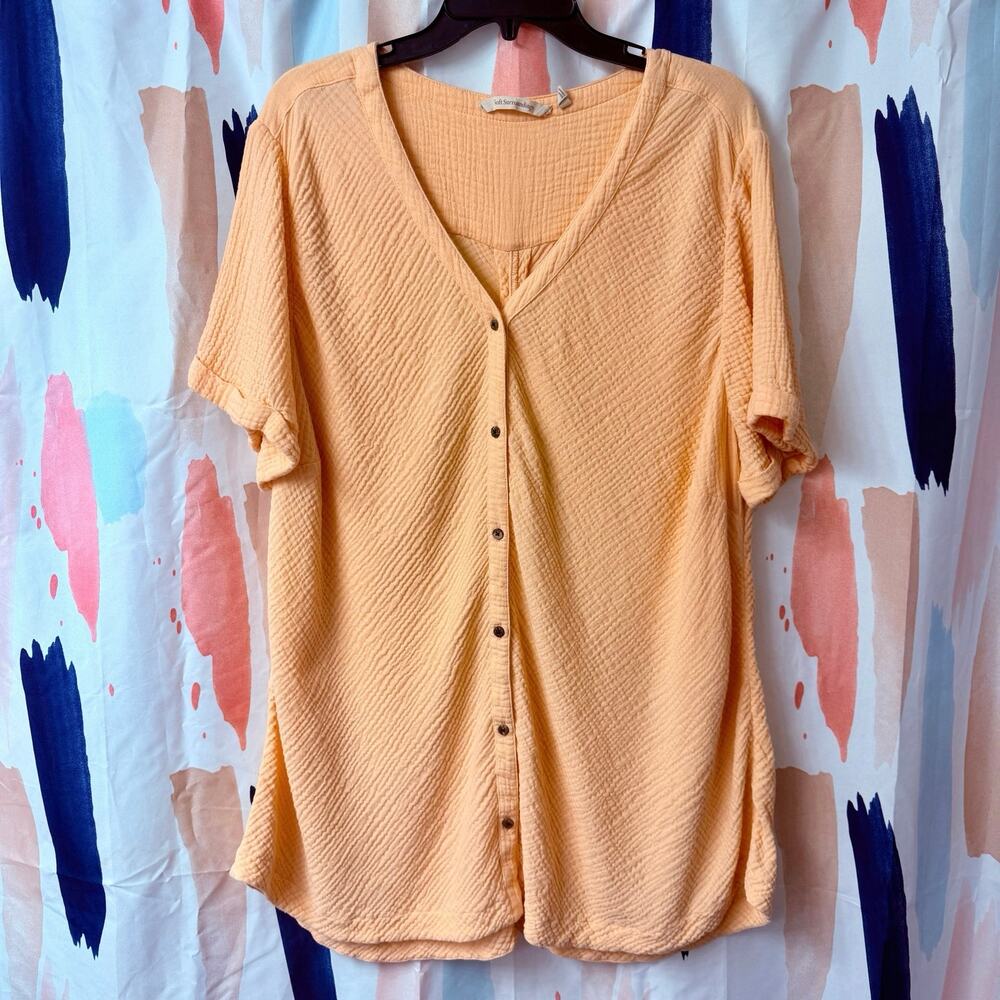 Soft Surroundings Crinkle Cotton Gauze Short Sleeve Button Front Blouse Size 3X